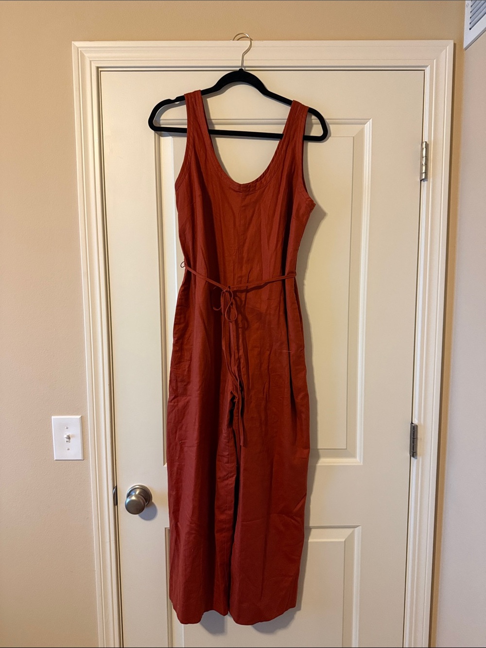 Banana Republic Factory Rust-Red Sleeveless Tie-Waist Wide-Leg Jumpsuit